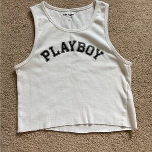 PLAYBOY White Ribbed Logo Crop Tank